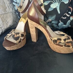 Michael Kors Leopard Cork Platform High-Heel Sandals - Women 6.5